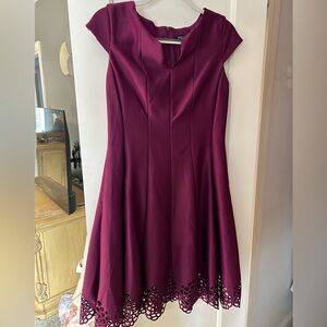 Roz & Ali Deep Berry Fit-and-Flare Midi Dress